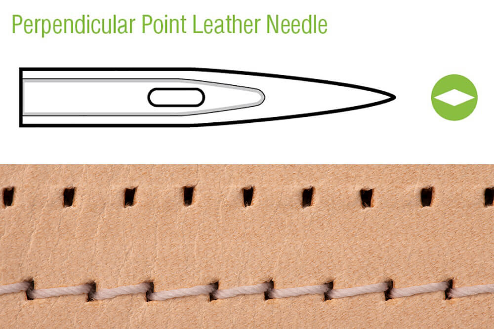 A Perpendicular Point leather needle and thread create decorative seams.